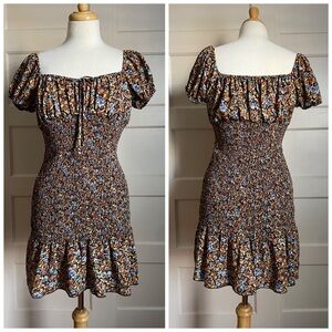 Floral Print Smocked Mini Dress